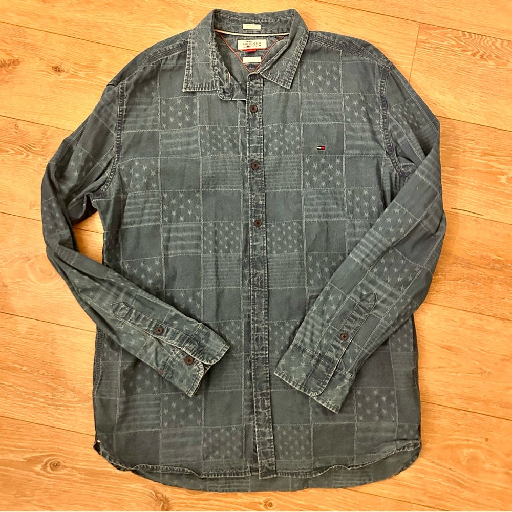 Tommy Hilfiger Men's Denim Button Down Shirt XL Indigo Wash